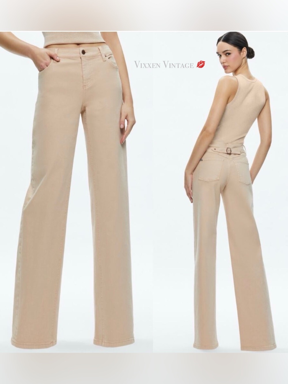 ALICE + OLIVIA 'ERNIE LOW RISE BUCKLE BACK BAGGY JEANS' IN ALMOND